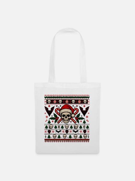 Skull Santa Candy Cane Muster - Stoffbeutel - Weiß