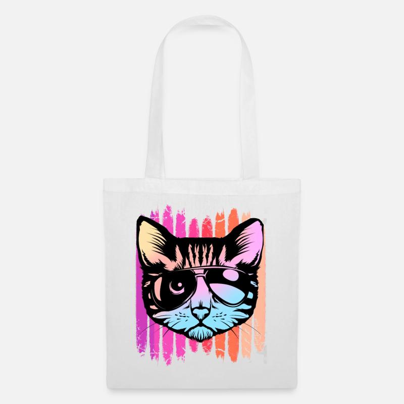 Katze mit Sonnenbrille - Stoffbeutel - Weiß
