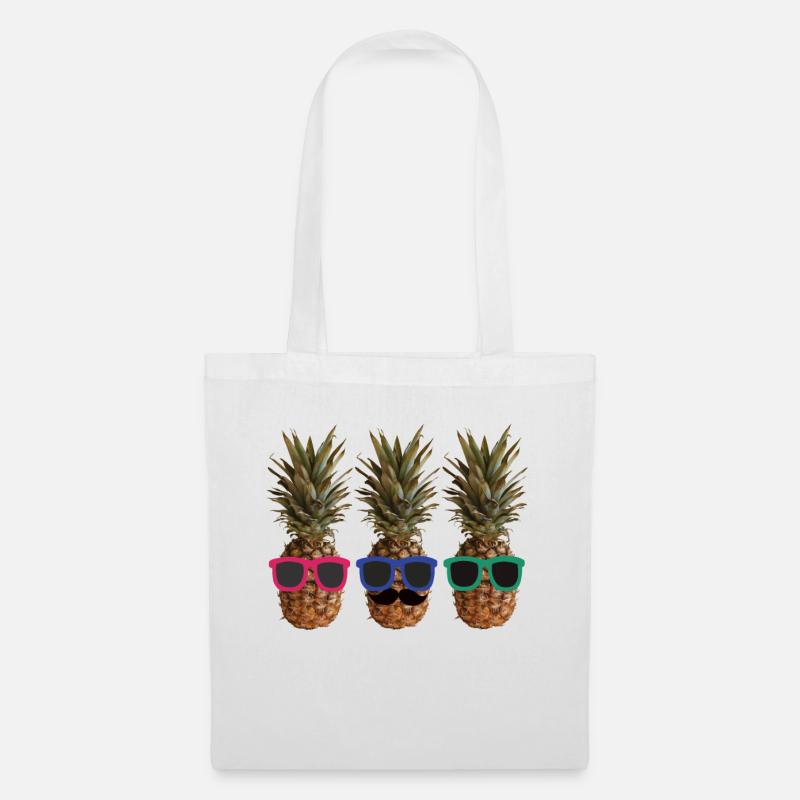 Lustige Coole Ananas mit Sonnenbrille und Bart - Stoffbeutel - Weiß