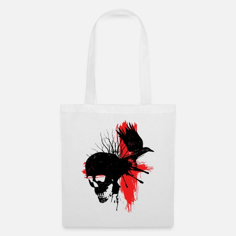 Totenkopf mit Rabe - Stoffbeutel - Weiß