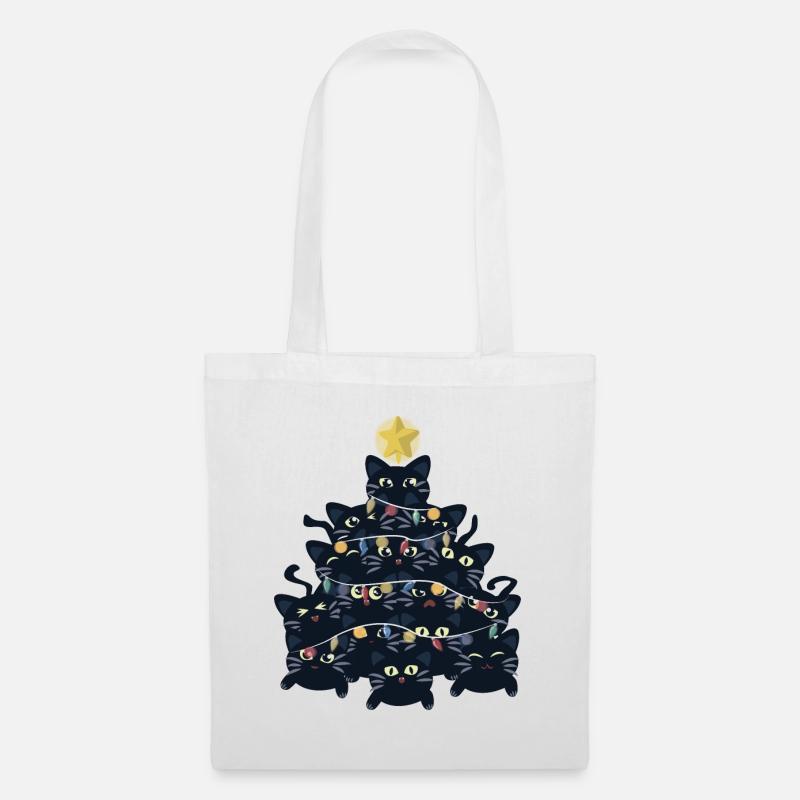 Weihnachtsbaum aus schwarzen Katzen - Stoffbeutel - Weiß