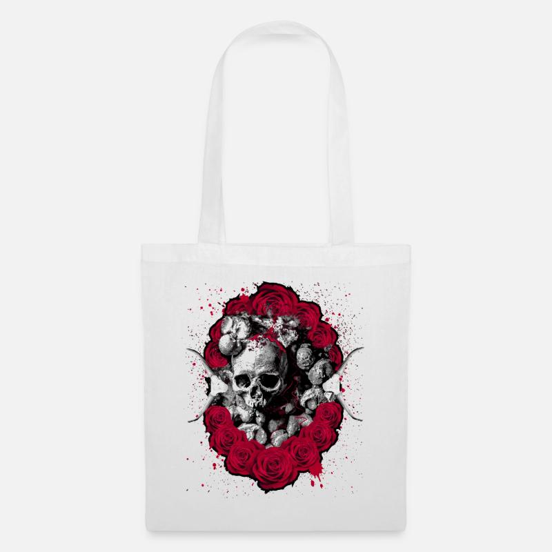 Rosen Totenkopf Gothic Tod Schädel Totenschädel - Stoffbeutel - Weiß