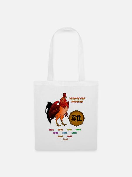 Jahr des Hahnes Geschenkidee für Tierzeichen Fans - Stoffbeutel - Weiß