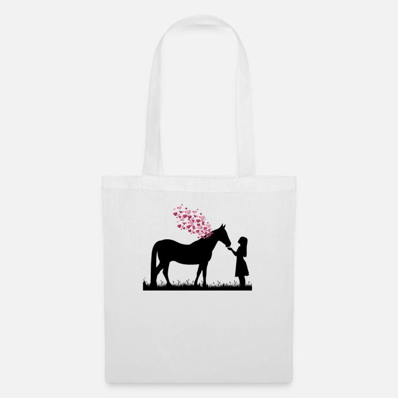 Pferd mit Herzen und Maedchen Pferdeliebe Geschenk - Stoffbeutel - Weiß