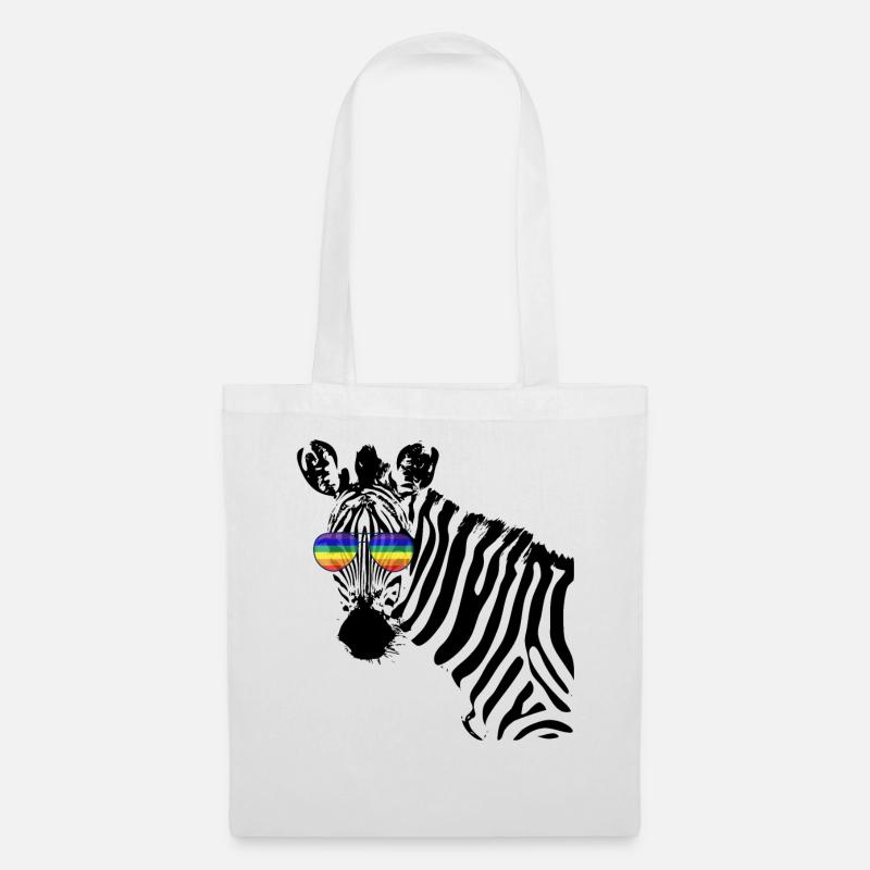 Zebra mit Regenbogen Brille CSD LGBTQ Pride Shirt - Stoffbeutel - Weiß