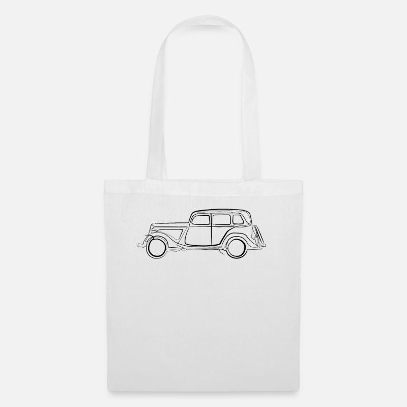 Auto Oldtimer retro - one line drawing - Stoffbeutel - Weiß