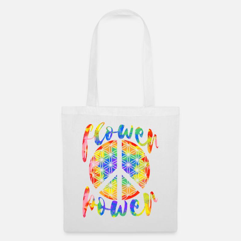 Flower Power Blume des Lebens Hippie Design - Stoffbeutel - Weiß