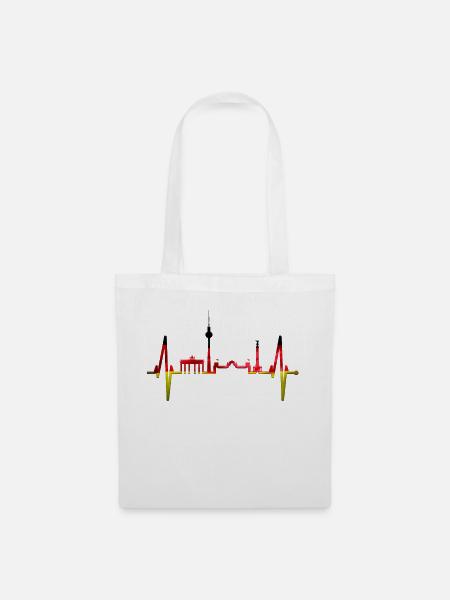Berlin Herzschlag Berliner Skyline Geschenk Fan - Stoffbeutel - Weiß
