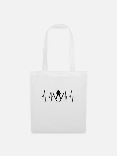 Herzschlag Skispringer EKG Skisprung Herz Geschenk - Stoffbeutel - Weiß