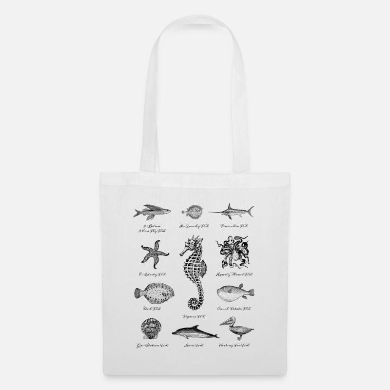 Fische Seestern Delfin Seepferdchen Krake Oktopus - Stoffbeutel - Weiß