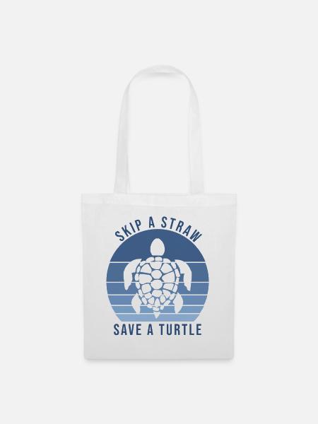 Schildkröte Skip Straw Save Turtle & Plastik Ozean - Stoffbeutel - Weiß