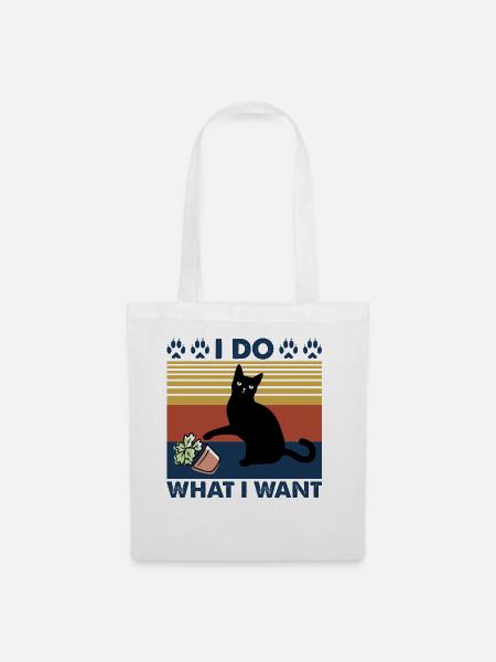 I Do What I Want Cat With Plant T Shirt - Stoffbeutel - Weiß