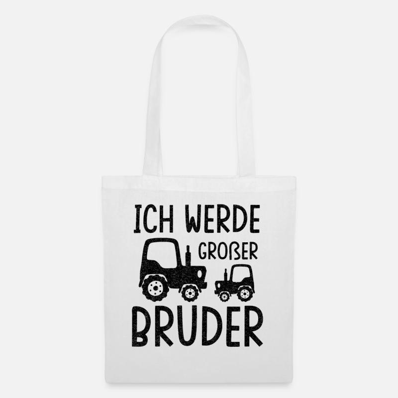 Traktor Ich Werde Großer Bruder Trecker Babyparty - Stoffbeutel - Weiß