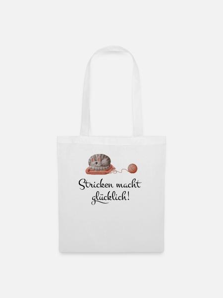 Stricken macht glücklich! Wolle Näherinnen Spruch - Stoffbeutel - Weiß
