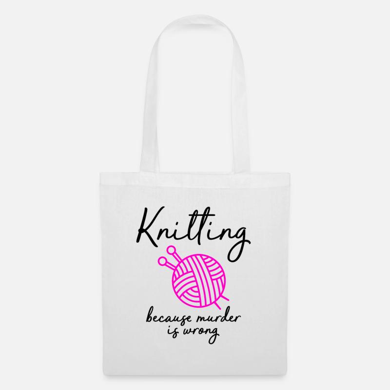 knitting because murder is wrong - Tote Bag - white