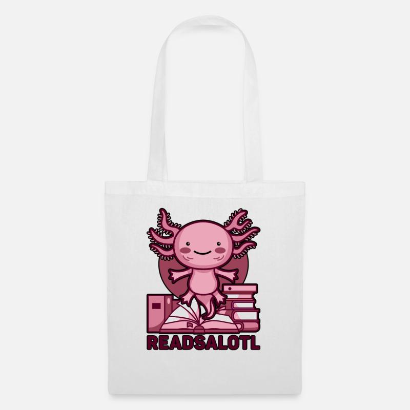 Axolotl Lesen Leseratte Bücher Bücherwurm Geschenk - Stoffbeutel - Weiß