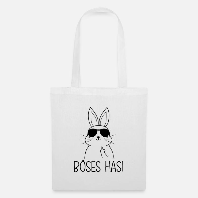 Böses Hasi Hase mit Mittelfinger - Stoffbeutel - Weiß