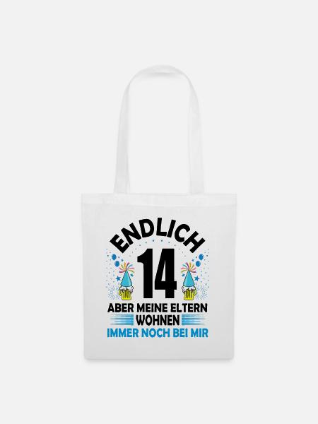 14. Geburtstag Jungen Geschenk lustig Endlich 14 - Stoffbeutel - Weiß