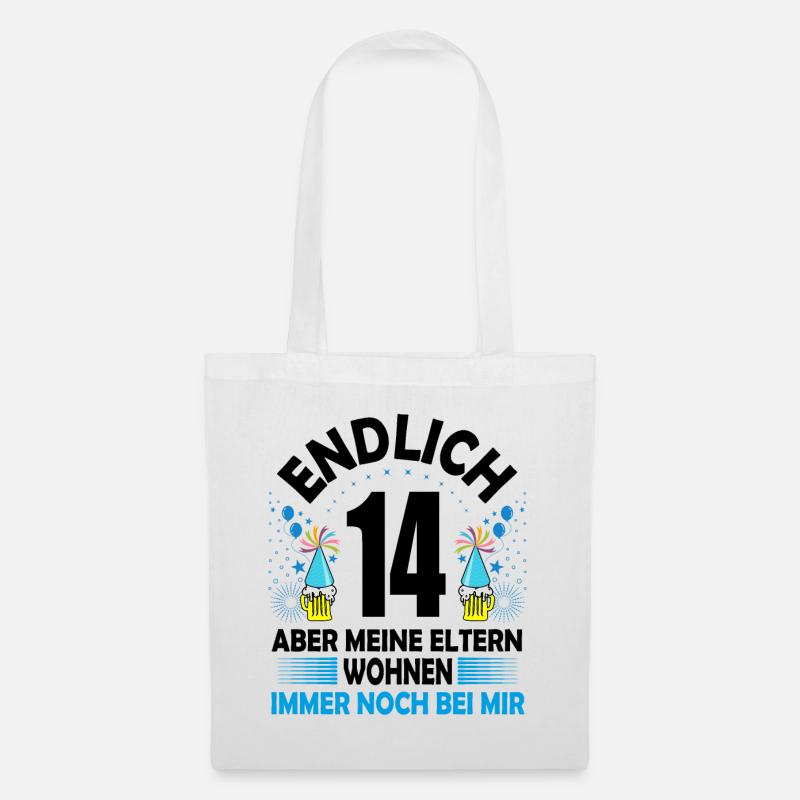 14. Geburtstag Jungen Geschenk lustig Endlich 14 - Stoffbeutel - Weiß