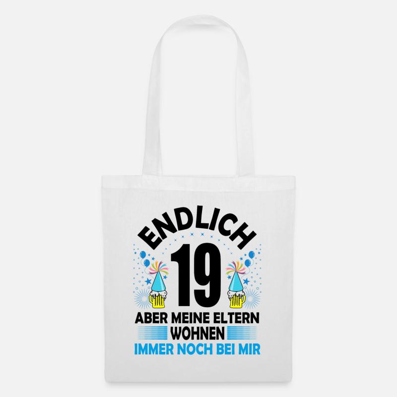 19. Geburtstag Jungen Geschenk lustig Endlich 19 - Stoffbeutel - Weiß