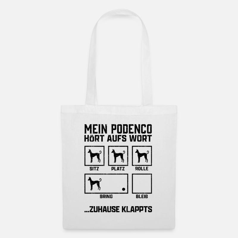 Podenco Hundetricks spanischer Jagdhund Geschenk - Stoffbeutel - Weiß
