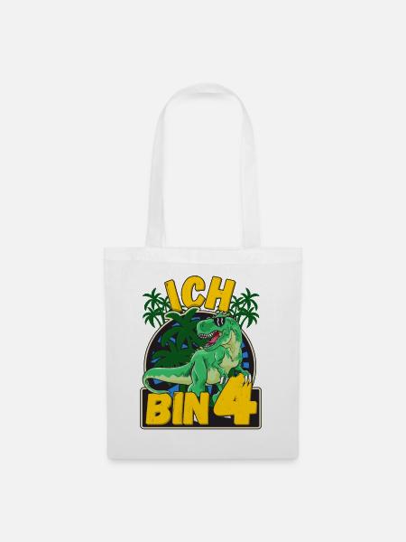 4 Geburtstag Junge Ich bin 4 Jahre alt Dinosaurier - Stoffbeutel - Weiß
