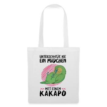 Mädchen mit Kakapo flugunfähiger Papagei - Stoffbeutel - Weiß - Vorne