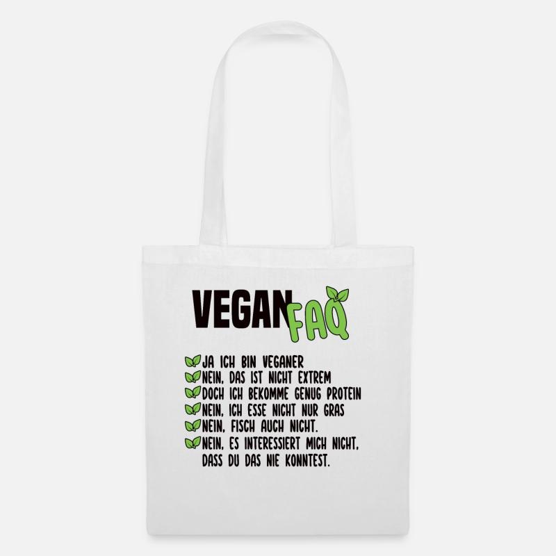 Vegan FAQ - Lustiger Veganer Spruch - Stoffbeutel - Weiß