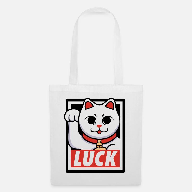 Glück Katze - Stoffbeutel - Weiß