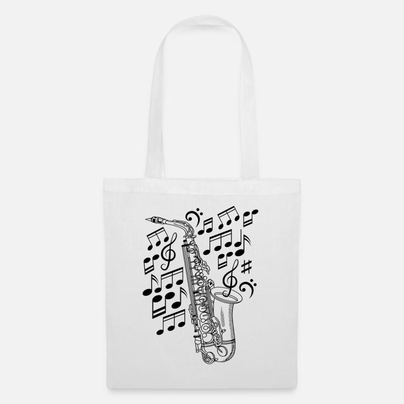 Saxophone With Music Notes Saxophone Player - Stoffbeutel - Weiß