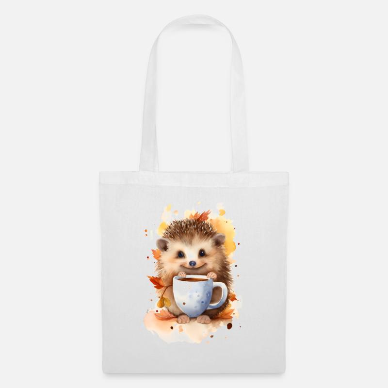 Igel mit Kaffee -Aquarellstil - Stoffbeutel - Weiß