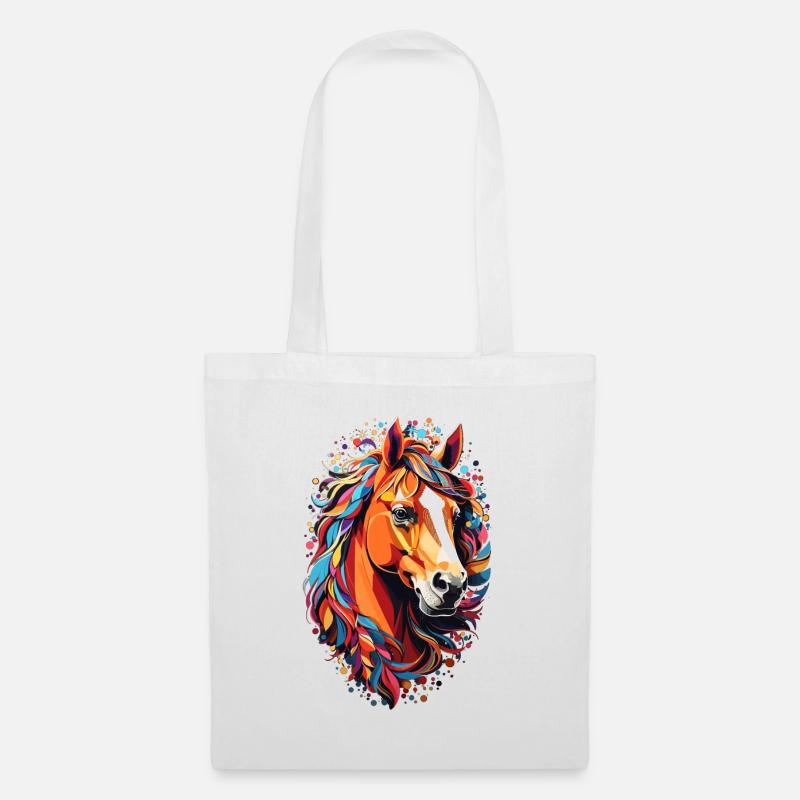 Süßes Pferdedesign - Bunte Pferde-Silhouette - Stoffbeutel - Weiß