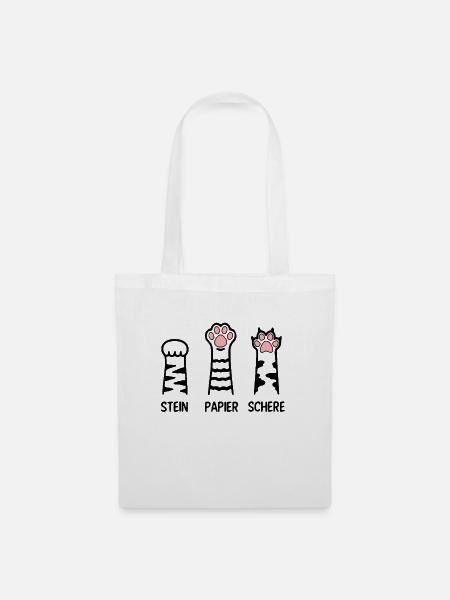 Stein Papier Schere Katze Pfote Spiel Katzenpfoten - Stoffbeutel - Weiß
