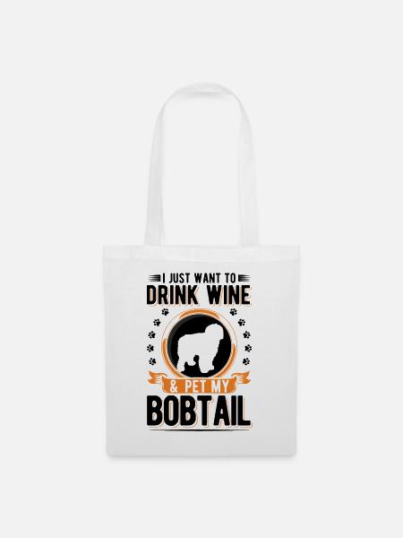 Bobtail und Wein - Stoffbeutel - Weiß