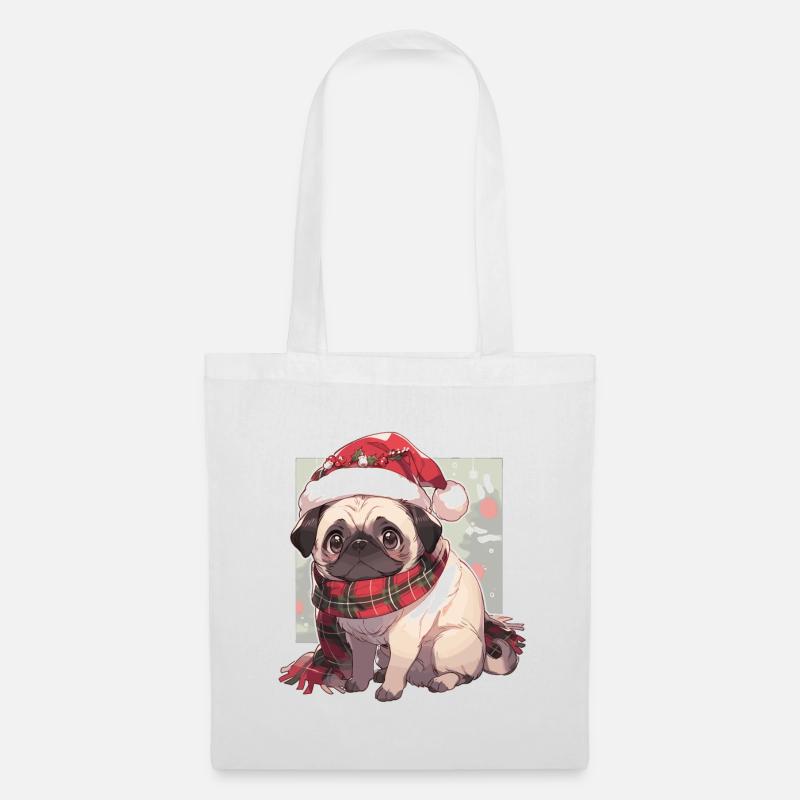 Mops Mops Hund Mops Weihnachten Pug Xmas - Stoffbeutel - Weiß