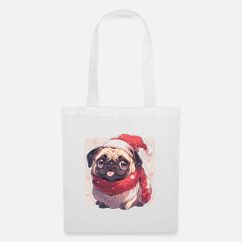 Mops Mops Hund Mops Weihnachten Pug Xmas - Stoffbeutel - Weiß