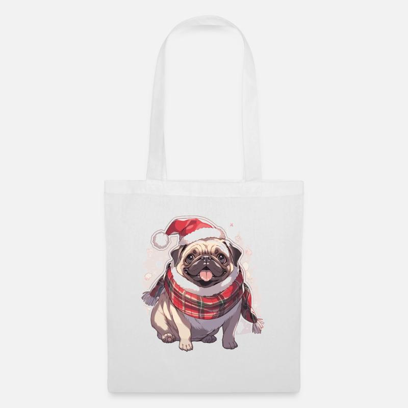Mops Mops Hund Mops Weihnachten Pug Xmas - Stoffbeutel - Weiß