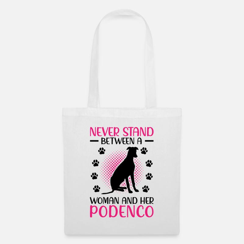 Frau mit Podenco spanischer Jagdhund - Stoffbeutel - Weiß