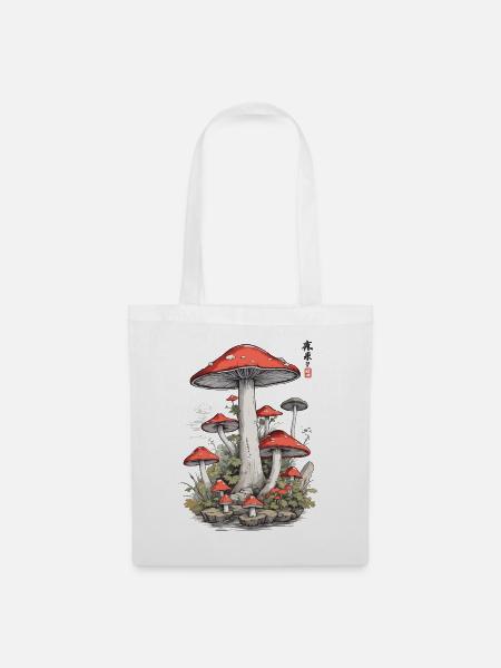 Japanische Pilzkunst Vintage Fliegenpilz Design - Stoffbeutel - Weiß