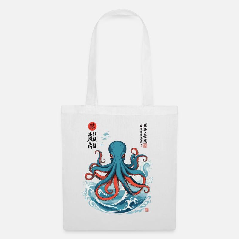Oktopus Ukiyo-E Japan Meer Kraken Design - Stoffbeutel - Weiß