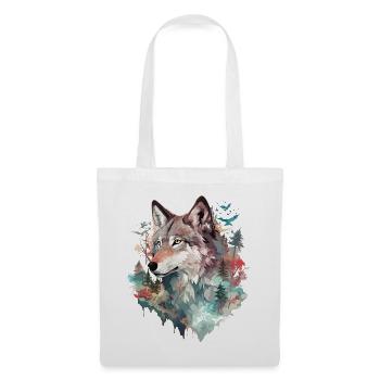 Loup tête de loup Nature nature sauvage aventure forêt Art - Sac en tissu - blanc - Devant