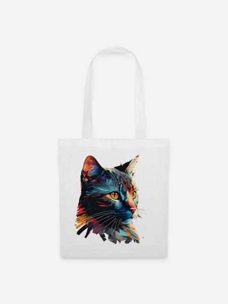 Bunte Katze - Stoffbeutel - Weiß