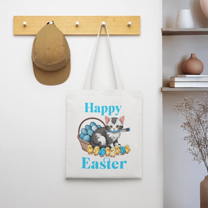 Happy Easter Cute Cat Chick Eggs Easter Time Tote Bag