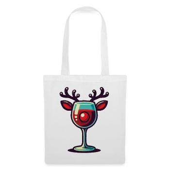 Weihnachtliches Wein mit Rentier Weinglas - Stoffbeutel - Weiß - Vorne