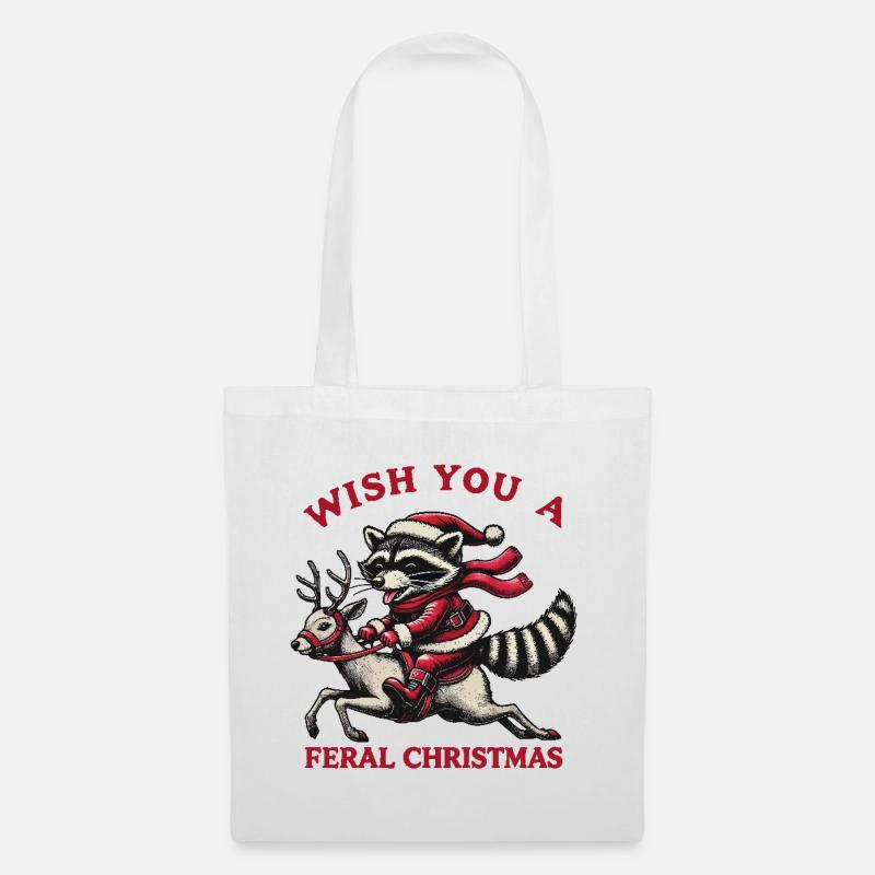 Wilde Weihnachten Waschbär Reiten - Stoffbeutel - Weiß