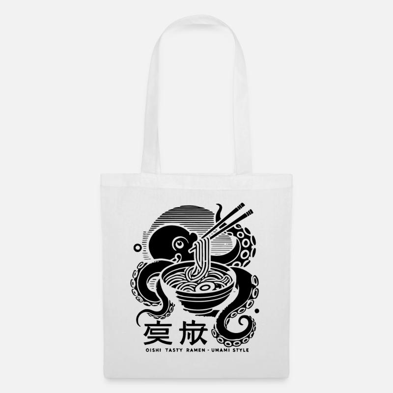 Oktopus isst Ramen Japan Retro Ukiyo-E - Stoffbeutel - Weiß