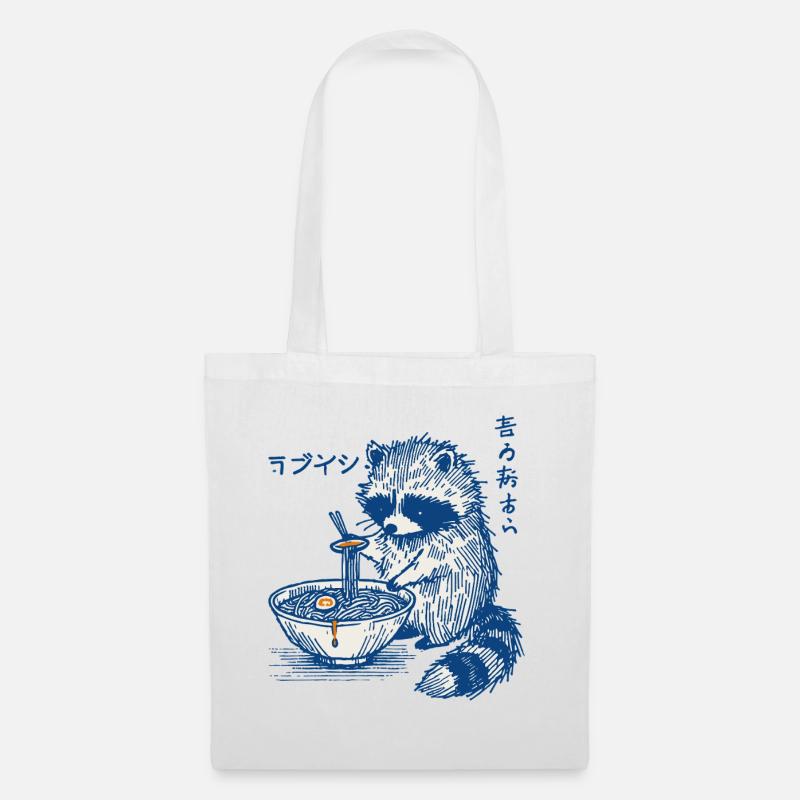 Waschbär Ramen Retro Ukiyo-E Kawaii Japan - Stoffbeutel - Weiß