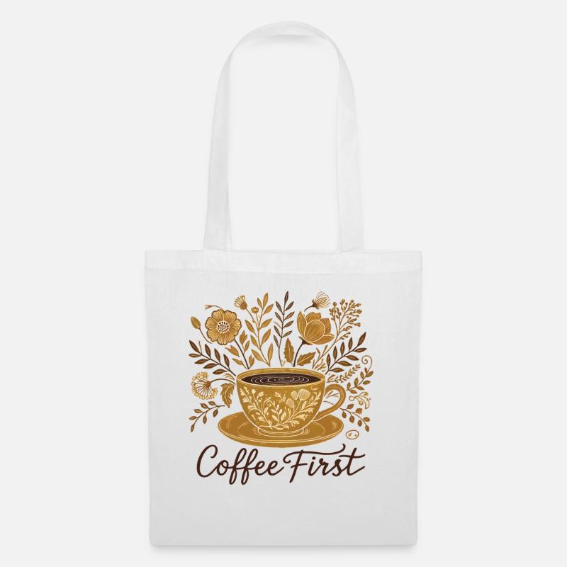 Kaffee First Cottagecore Florale Blumen - Stoffbeutel - Weiß