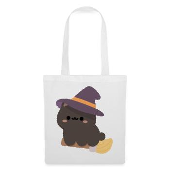Kawaii-Hexenpudding auf einem Besen - Stoffbeutel - Weiß - Vorne