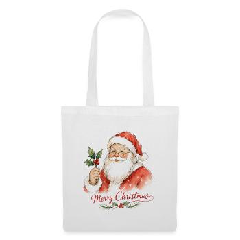 Aquarell Weihnachtsmann mit Stechpalme - Stoffbeutel - Weiß - Vorne